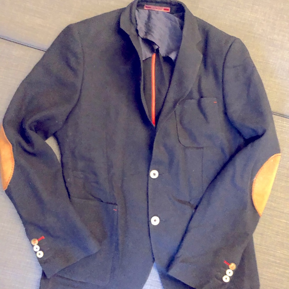 Zara navy blazer with patches at elbows